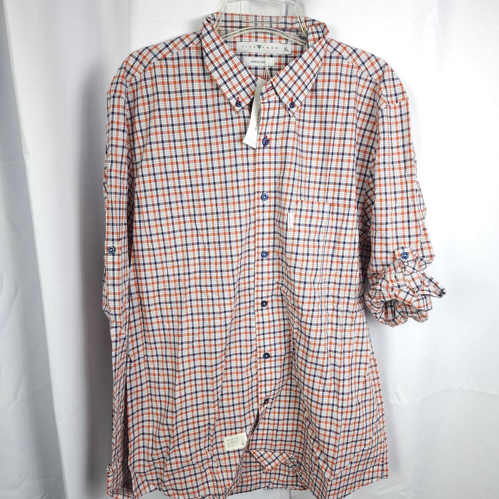 NWT Five Four Club Red White Blue Plaid‎ Button-Down Shirt Men's XL